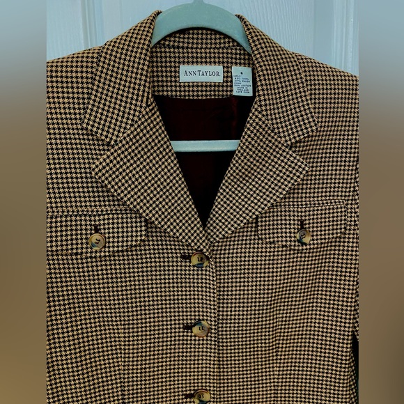 Sz 6 VINTAGE ANN TAYLOR  HOUNDSTOOTH SINGLE-BREASTED BLAZER: Tan, Brown & Black - Picture 12 of 12